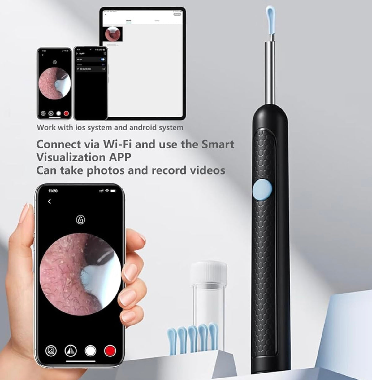 Smart Visual Earwax Cleaner with 1080P WiFi Camera & LED Light – Rechargeable Ear Cleaning Tool