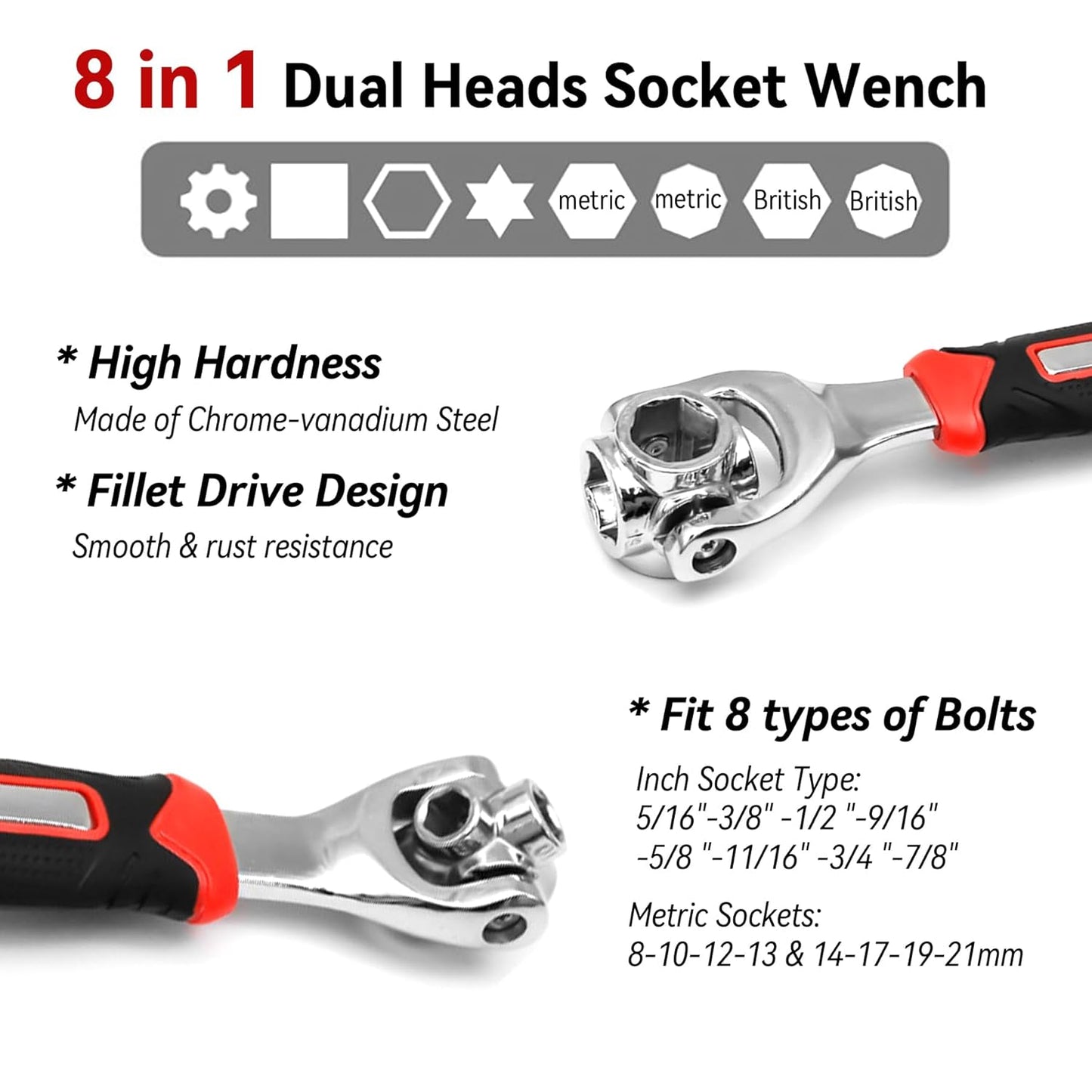 (BUY 1 GET 1 FREE) 8 in 1 Socket Wrench Multi-function Wrench Tool with 360° Rotating