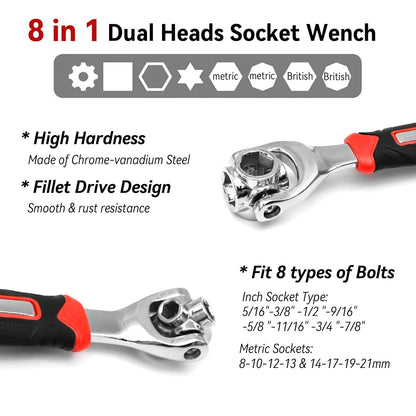 (BUY 1 GET 1 FREE) 8 in 1 Socket Wrench Multi-function Wrench Tool with 360° Rotating