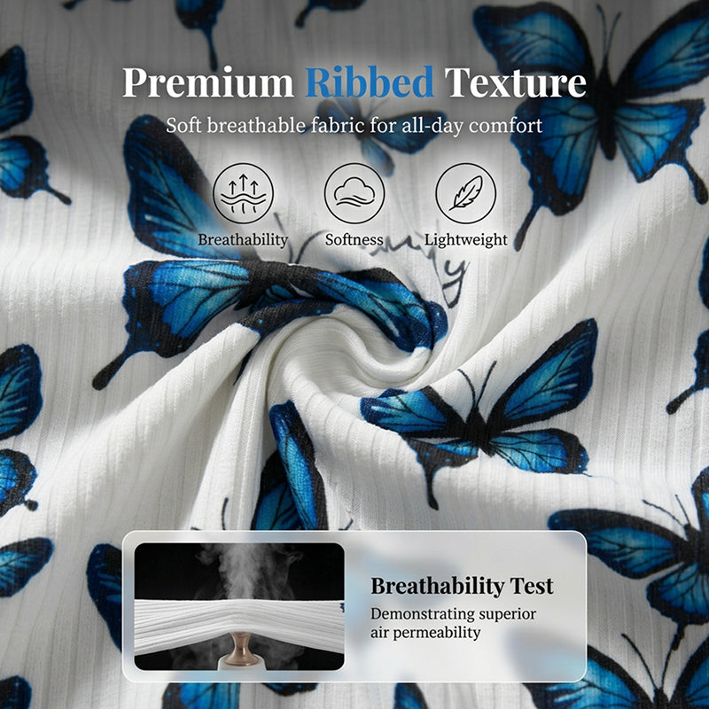 (BUY 1 GET 4 FREE ) 🦋50% OFF!✨ Women's Pajama Set – Butterfly Print, Cozy, Soft, Loungewear
